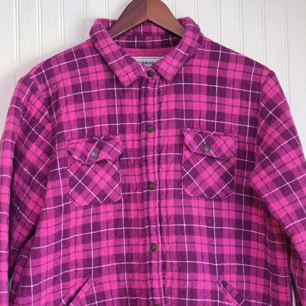 Bit & Bridle Jacket Womens XL Pink Plaid Flannel Quilted Snap Pockets Lined